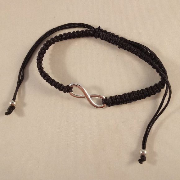 Men's Black Braided Weaved Rope Bracelet Infinity 8 Charm Adjustable Party Gift - Picture 3 of 4